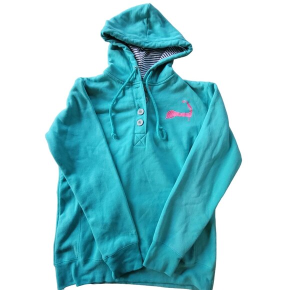 Cuffys Cape Cod Womens Teal Hooded Sweatshirt S Embroidered 1/4 Button Up - Picture 1 of 12